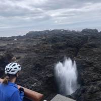 Cyclist viewing the Kiama Blowhole on the south coast cycle | Kate Baker