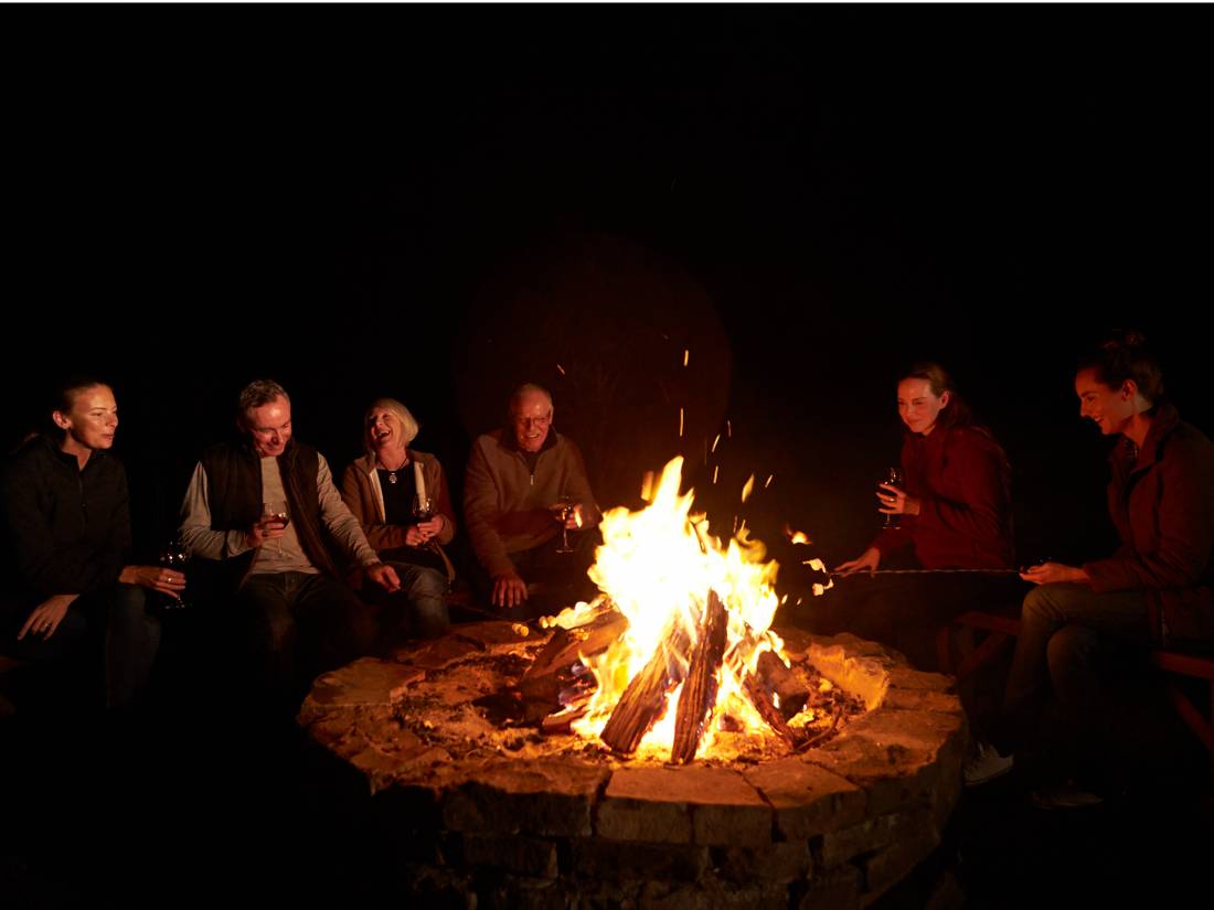 Walkers around the firepit