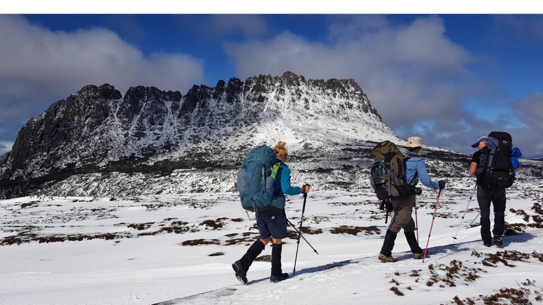 Hikers on the Overland Track during winter