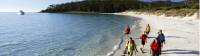 Walkers on 4 Mile Beach on Maria Island