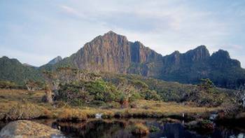 Mt Anne (left), Mt Lot (right), Lake Judd,Tourism Tasmania & Geoff Murray Looking over Lake Judd towards Mount Anne
