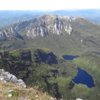 View from Frenchmans Cap towering over Lake Tahune and Lake Vera | Tourism Tasmania & Nicholas Tomlin