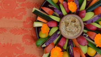 food on plate from garden,Jon and Suzy Muir collection Organic meal from the garden at Inanna