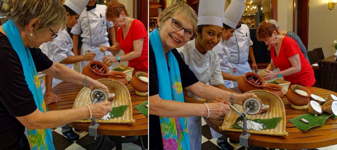 Making coconut sambal in a cooking class with Peter Kuruvita